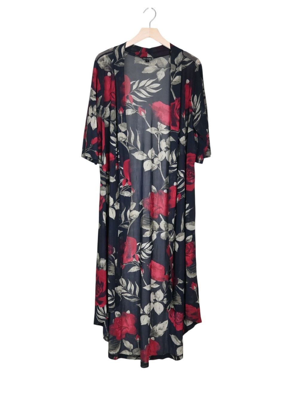 Coco + Carmen Women's OS Longline Sheer Floral Kimono Duster